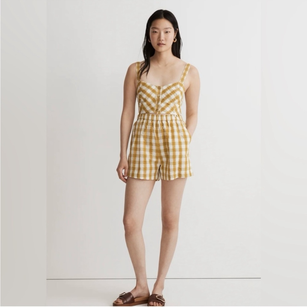 Madewell Yellow and White Gingham Romper